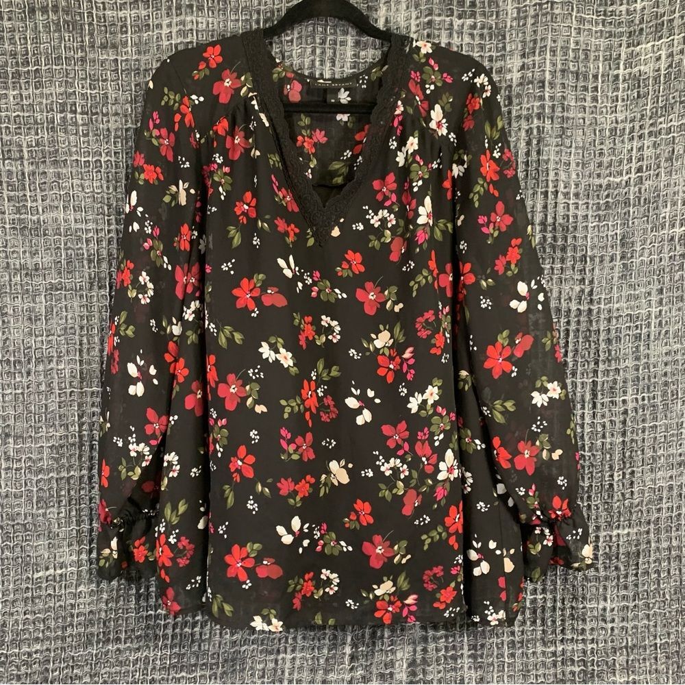 LANE BRYANT Black Sheer Peasant Blouse with Lining Women's Plus Size 20 #750